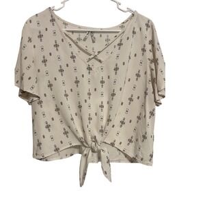 Mudd Criss Cross V‎ Neck Tie Front Top Short Sleeve Y2K 90s Blouse Size XL EUC